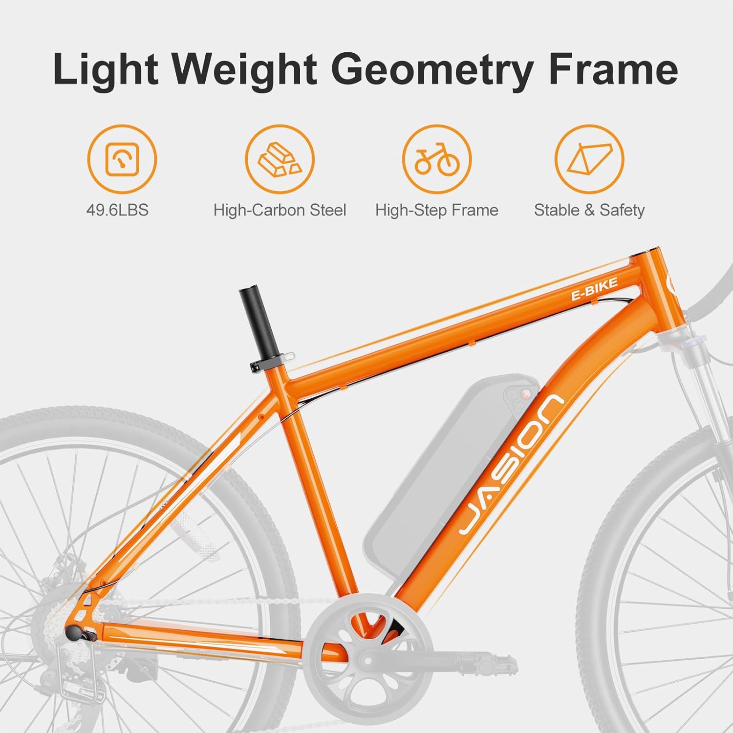 Vélo électrique Jasion EB5 pour adultes avec batterie amovible de 360 ​​Wh, 64 km, 32 km/h, VTT électrique de ville avec moteur de 350 W, 7 vitesses, pneus de 26 pouces et suspension avant.
