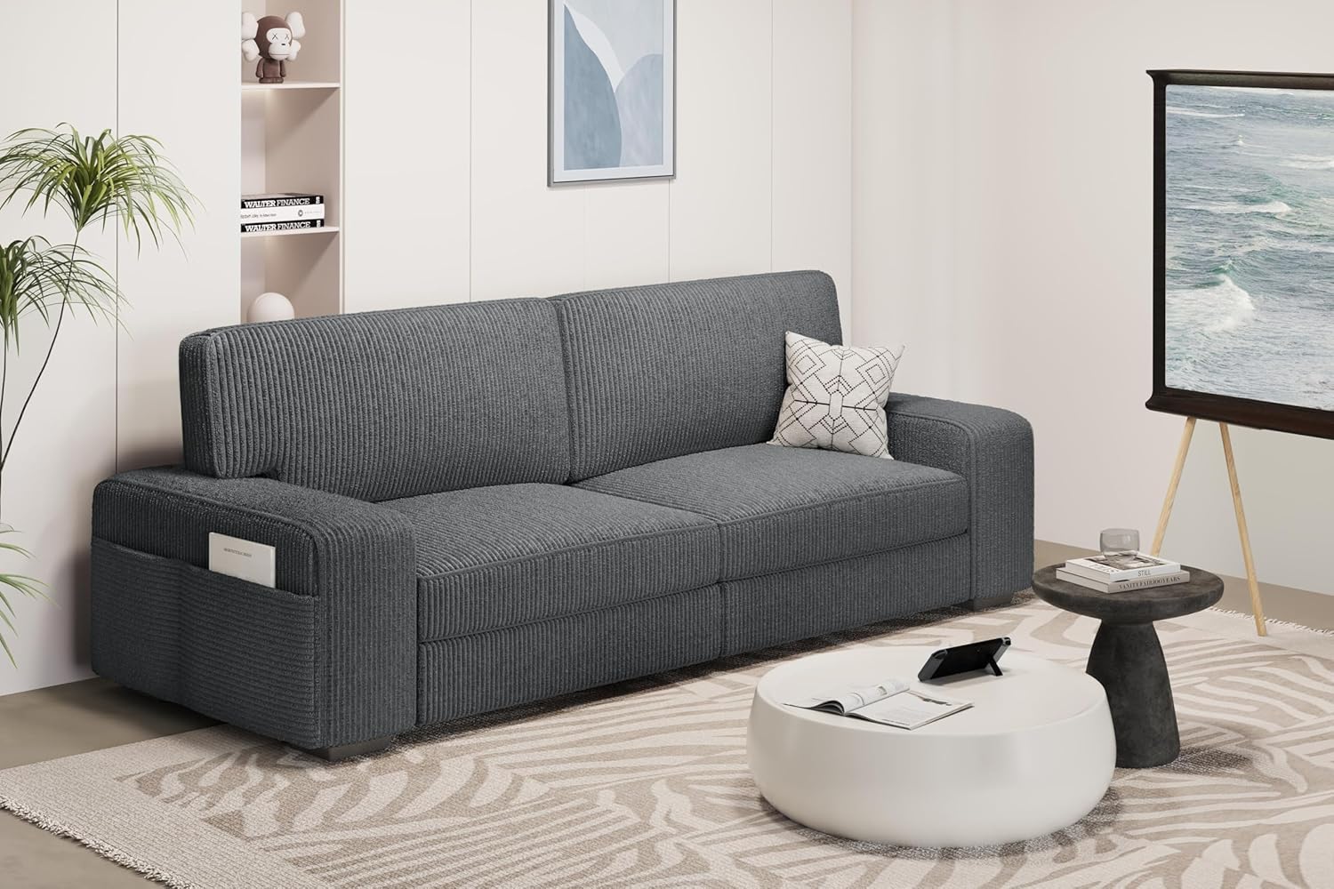 Yaheetech 2-Sitzer-Sofa, gepolstert mit Cord, 213 x 81 cm, Schlafsofa mit abnehmbaren Kissen, modernes Sofa mit breiten Armlehnen, max. Belastbarkeit 272 kg, geeignet für Wohnzimmer/Schlafzimmer, Dunkelgrau