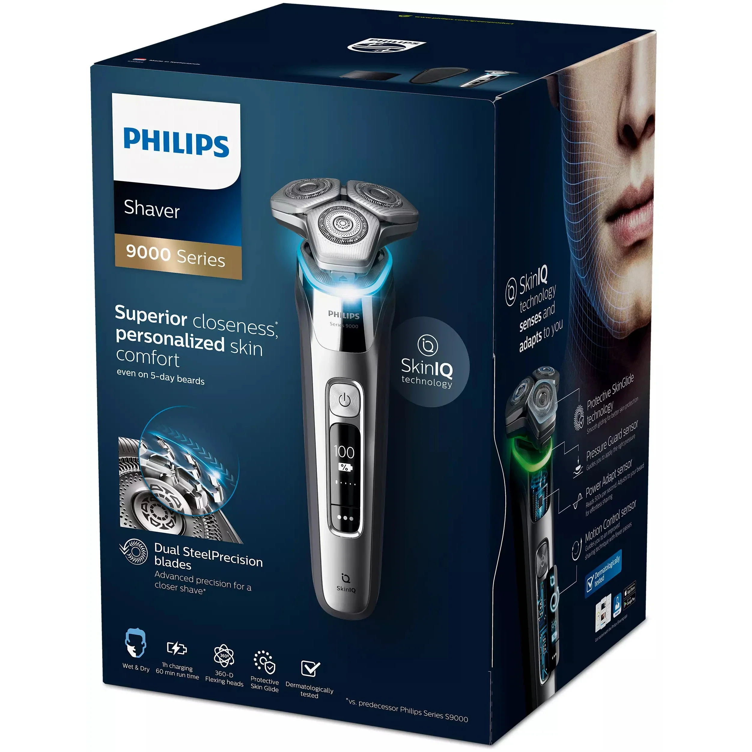 2025 Philips Series 9000 S9985/50 barbermaskine til mænd – våd- og tørbarbering med SkinIQ-teknologi