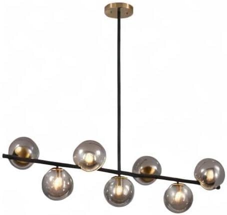 Moderne Esszimmerleuchte von KCO Lighting aus goldfarbenem Metall, Kücheninsel-Pendelleuchte aus weißem Glas, 7-flammig, E27, 80 cm höhenverstellbar