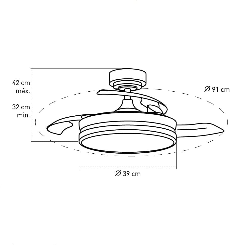 Wonderlamp – Mini ventilateur de plafond LED Pearl avec pales rétractables, moteur CC silencieux, 3 températures de couleur réglables, 46 W, blanc