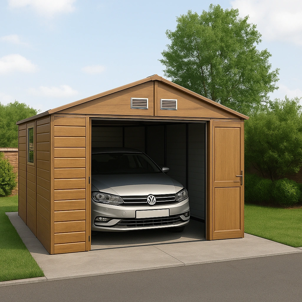 Garage métallique en acier galvanisé brun clair pour usage extérieur, 520 x 310 x 270 cm