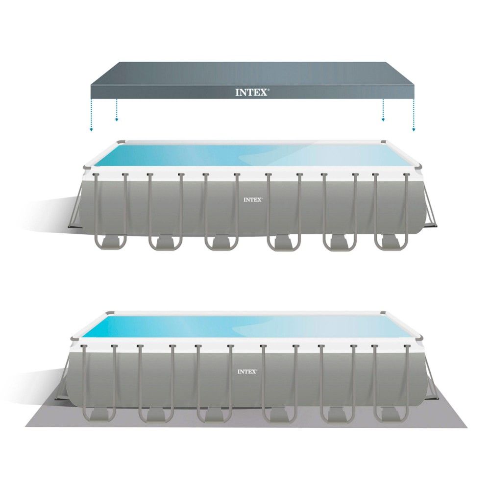 Piscine tubulaire rectangulaire amovible en PVC Intex 732 x 366 x 132 cm Gris foncé avec purificateur