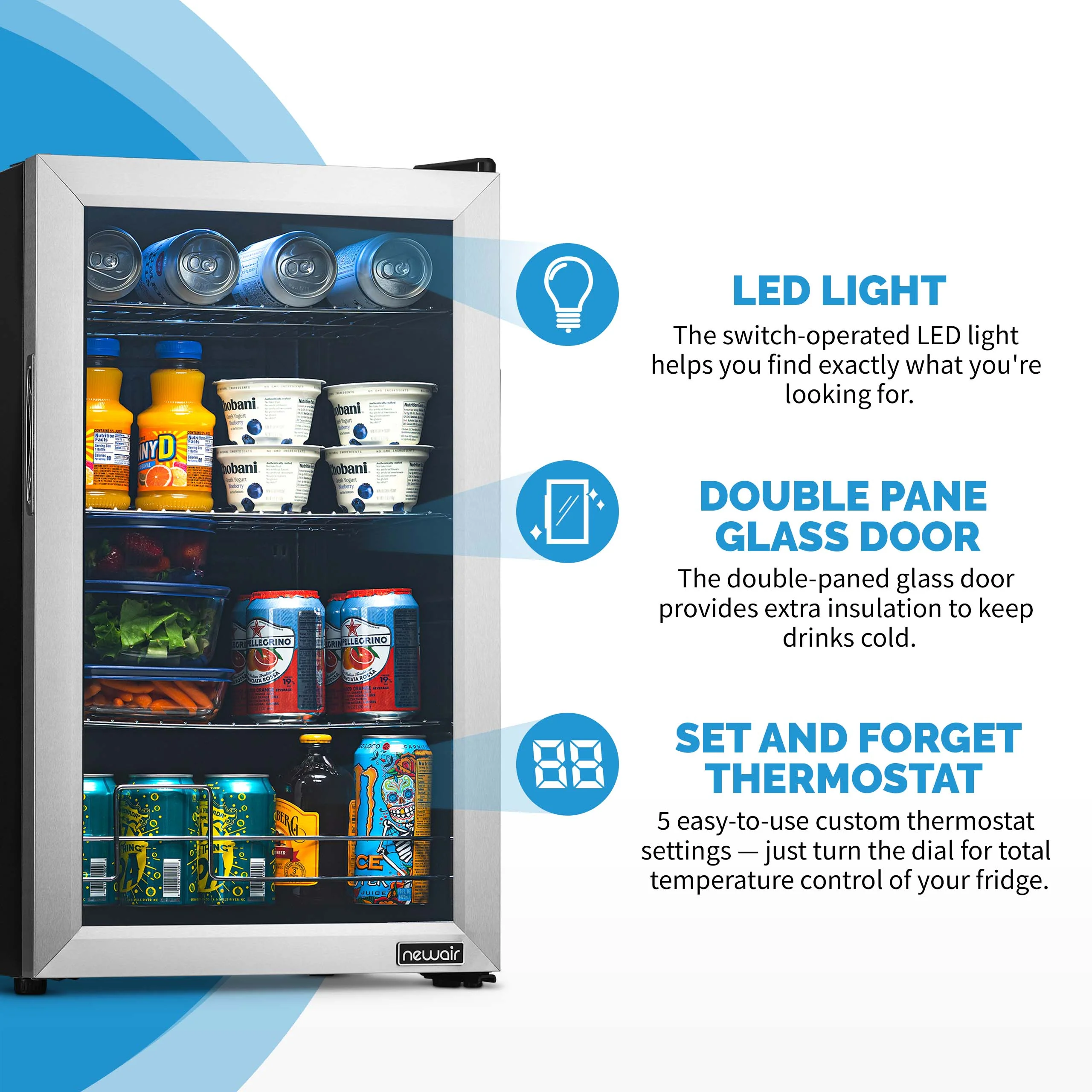 2025 Newair® Fritstående drikkevarekøleskab i rustfrit stål – 100 dåser – 16,93