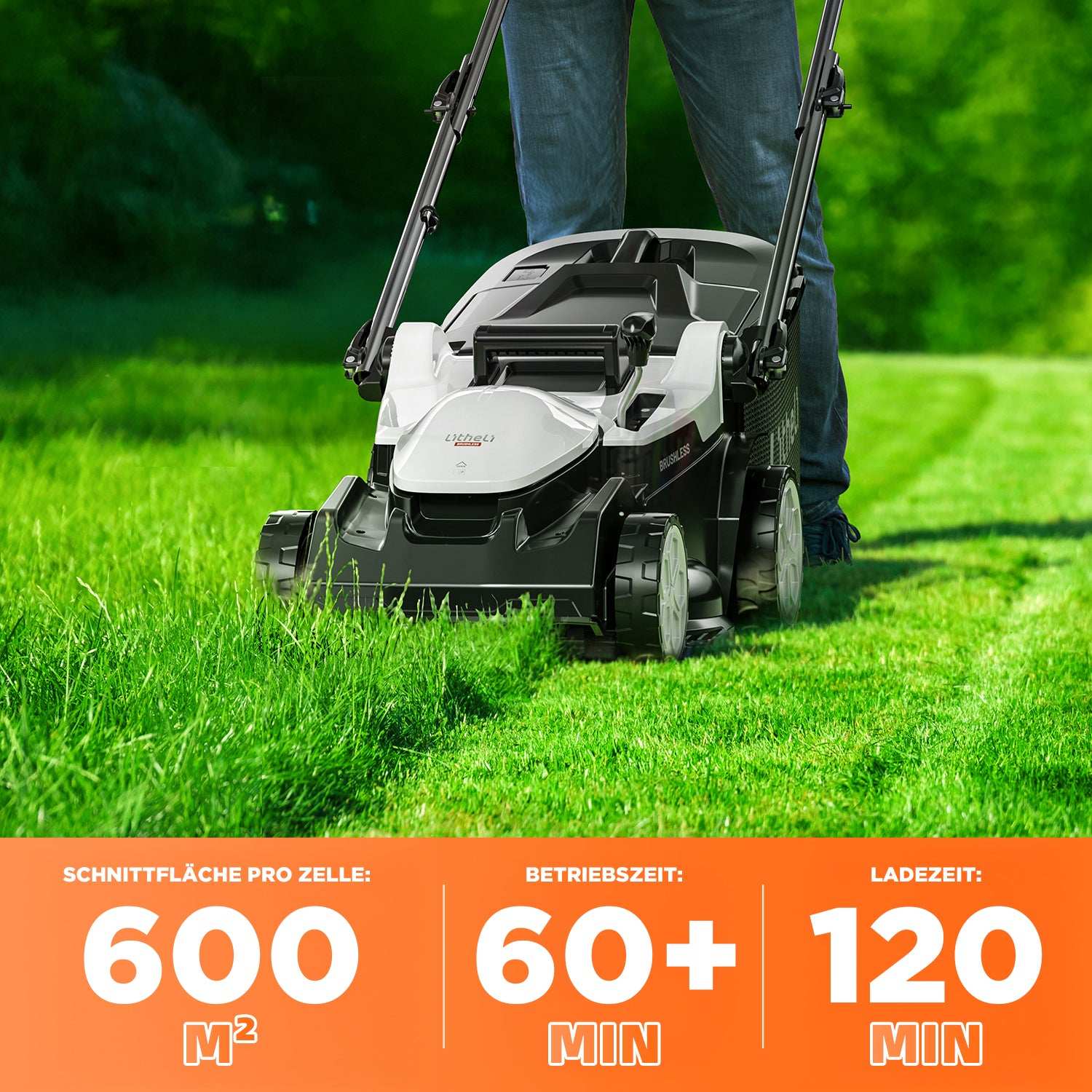 2025 U20 Akku-Rasenmäher 2 x 20 V 37 cm Bürstenlos | Inklusive 2 x 4,0 Ah und 2 x 4,0 Ah-SE Akkus | Mäht mühelos bis zu 600 m²