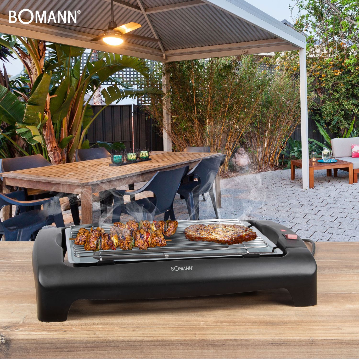 Bomann Bq 1240 – Elektrogrill mit verchromtem Grillrost, 35,5 x 24,5 cm, 2000 W, Schwarz