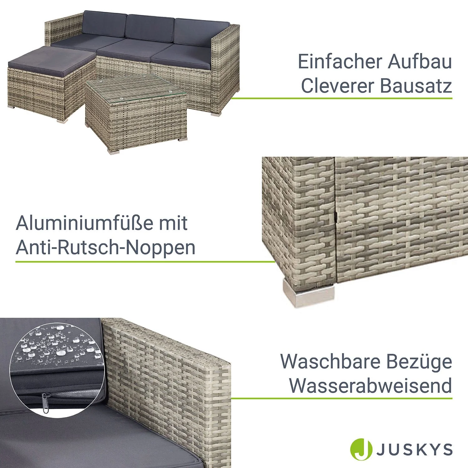 Ensemble de jardin en résine tressée Punta Cana M 2025, noir avec coussins gris