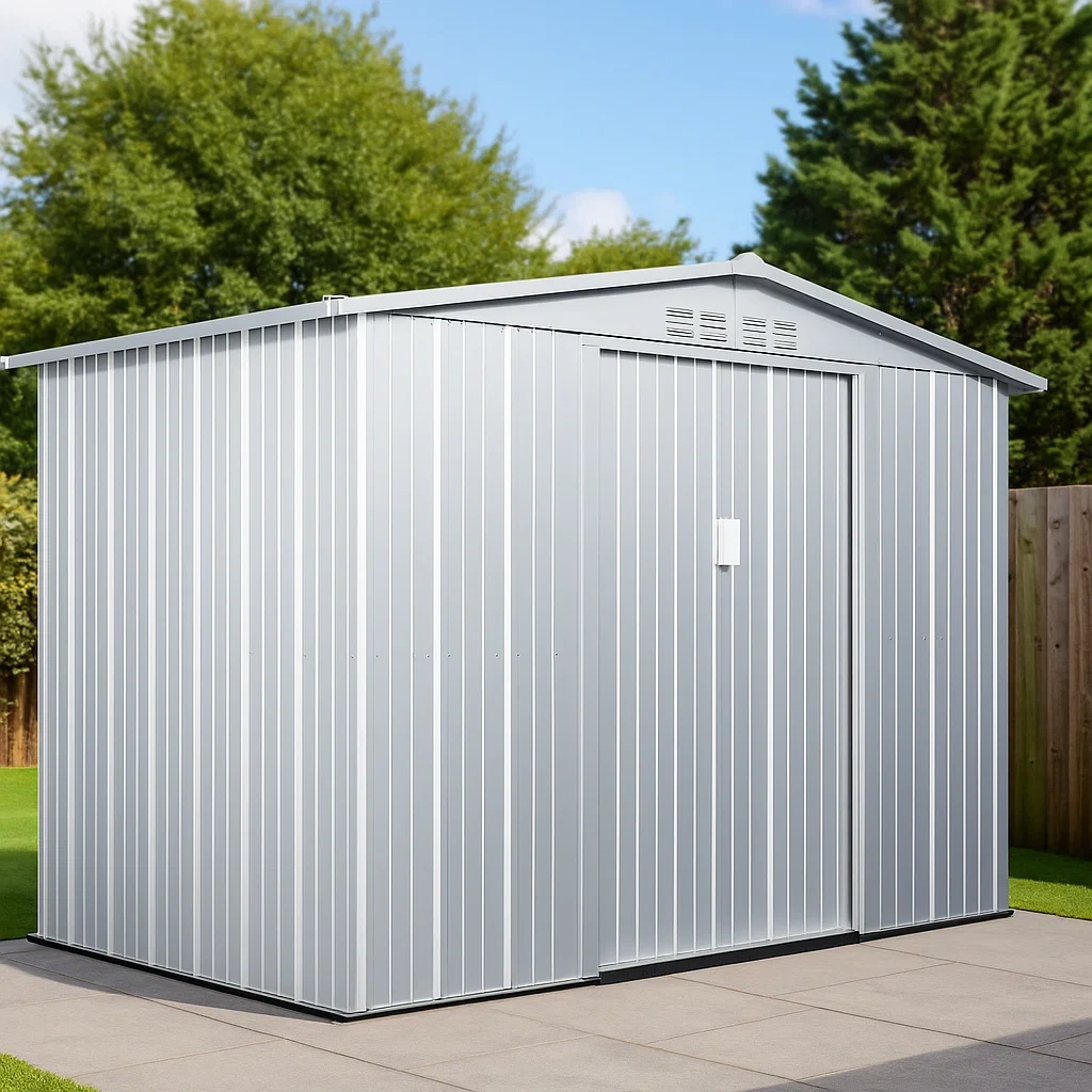 Abri de jardin avec portes coulissantes, gris clair, acier galvanisé, pour usage extérieur, 273×180×192 cm - ccYt13Wn9u48