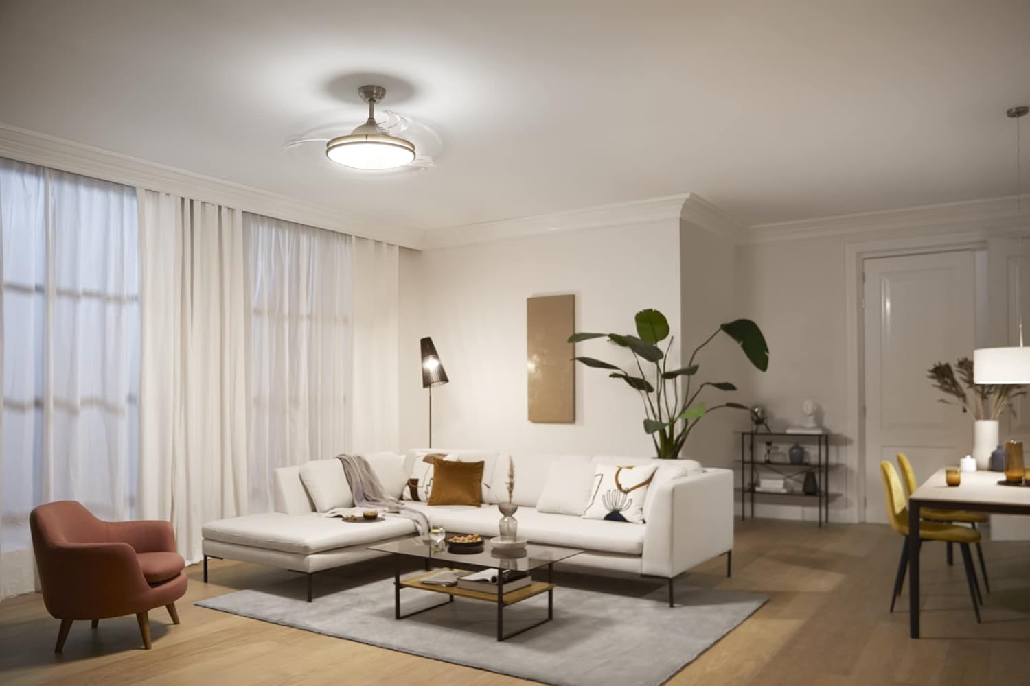 Ventilateur de plafond Philips Lighting Atlas avec éclairage LED et télécommande 106 cm Nickel