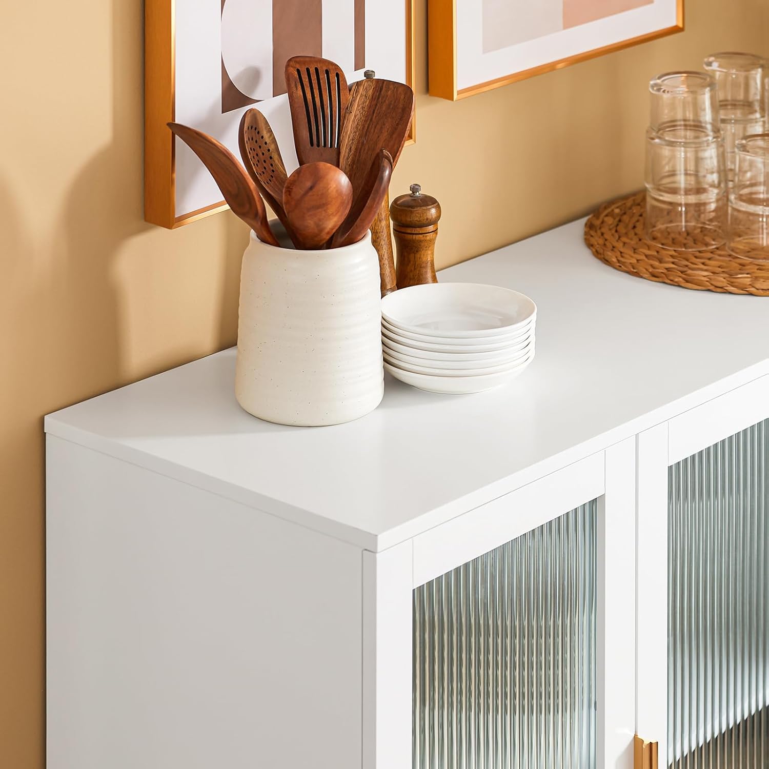 SoBuy FSB81-GR Küchenbuffet mit Mikrowellenfunktion für Esszimmer, Eingangsbereich und Wohnzimmer, mit 2 Türen, 2 Schubladen und 1 offenem Fach, Grün, 120 x 40 x 90 cm, EN