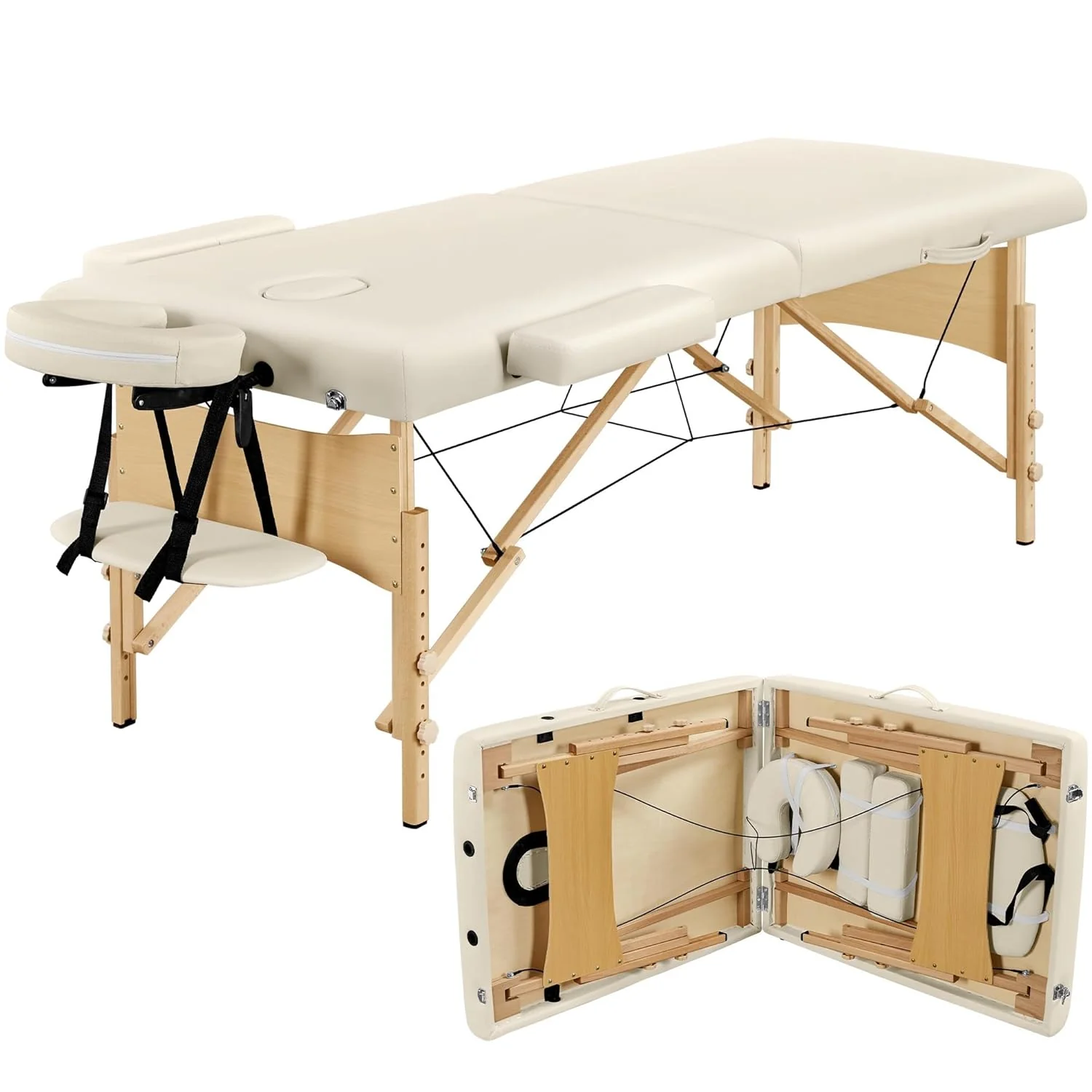 Yaheetech massagebord – Bærbart, foldbart behandlingsbord. Øjenvipper. Spa – Justerbart massagebord med 2 sektioner og non-woven taske. 24 tommer. Sort