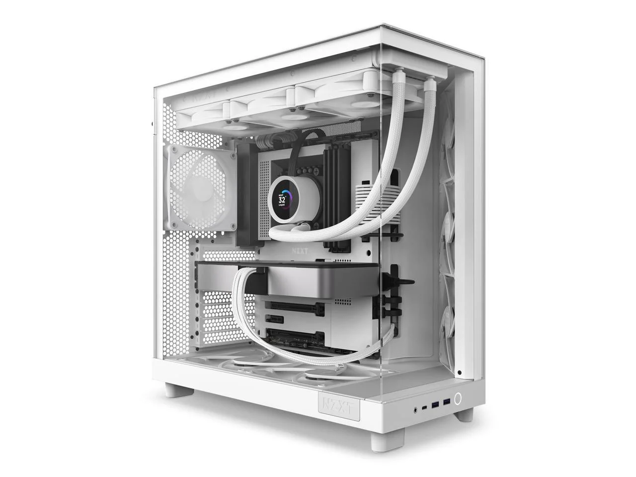 2025 NZXT H6 FLOW - Kompakt dobbeltkammer-midtower-kabinet med airflow. Hvid. CC-H61FW-01