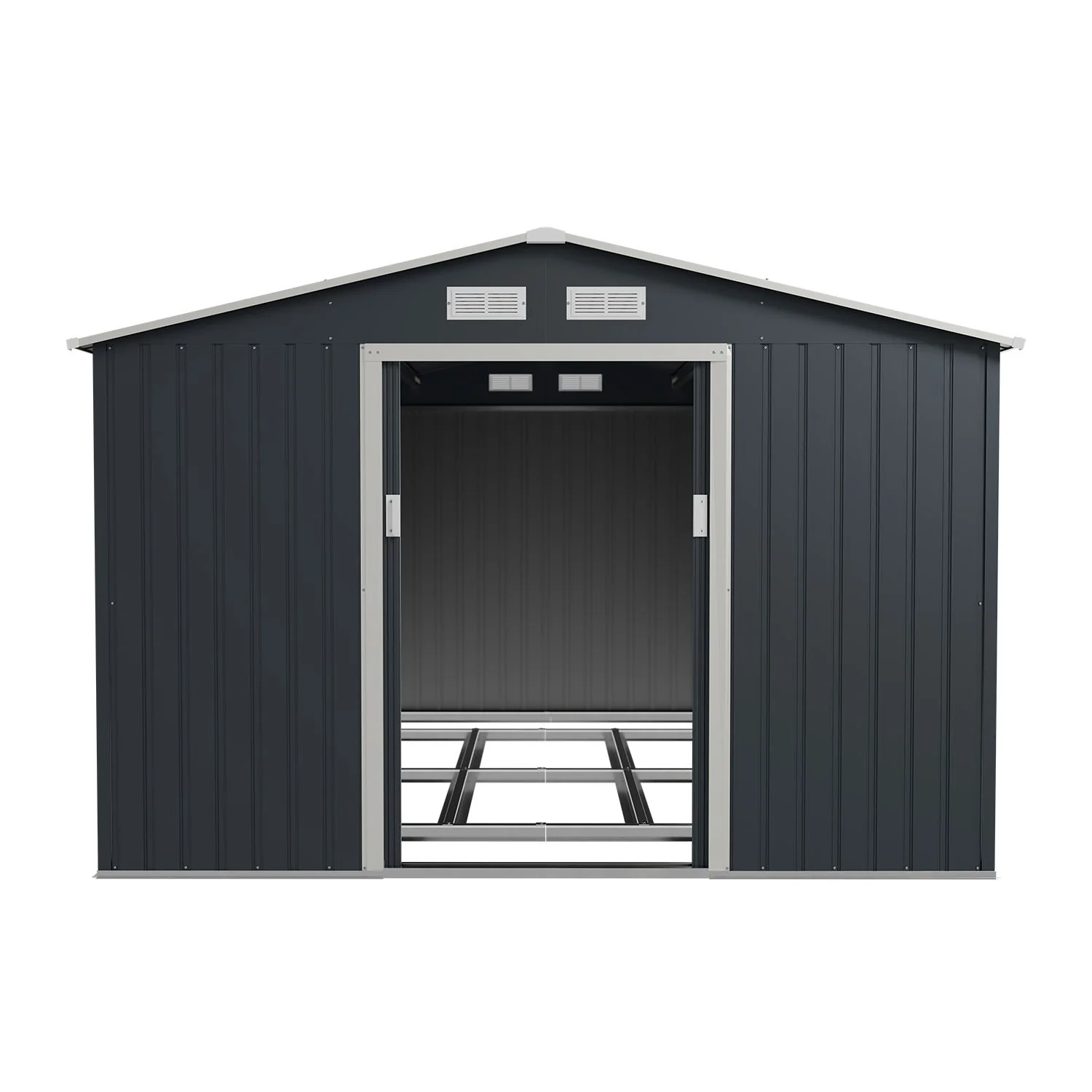 Abri de jardin en métal vert foncé 2025, modèle M avec toit incliné