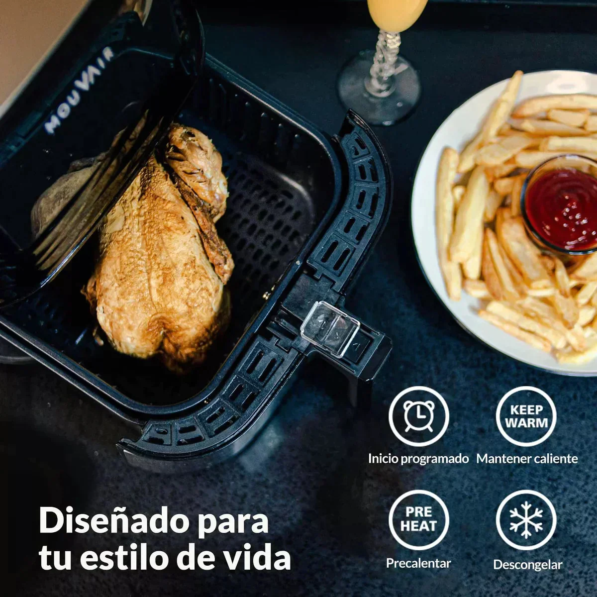 Friteuse à air Mouvair Gourmet 5,5 L + Moule en silicone (2025)