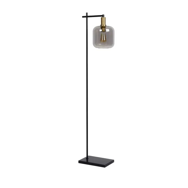 Lampadaire 2025 en acier et verre fumé noir. Base longue 31 x 150 cm, douille E27 - LULP0068
