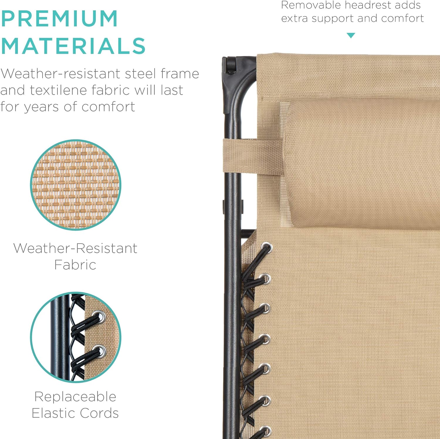 Bedste valg – Zero Gravity-lænestol til terrassen. Justerbar og foldbar udendørsstol med baldakin, nakkepude og sidebakke. Textilene – Påfugleblå