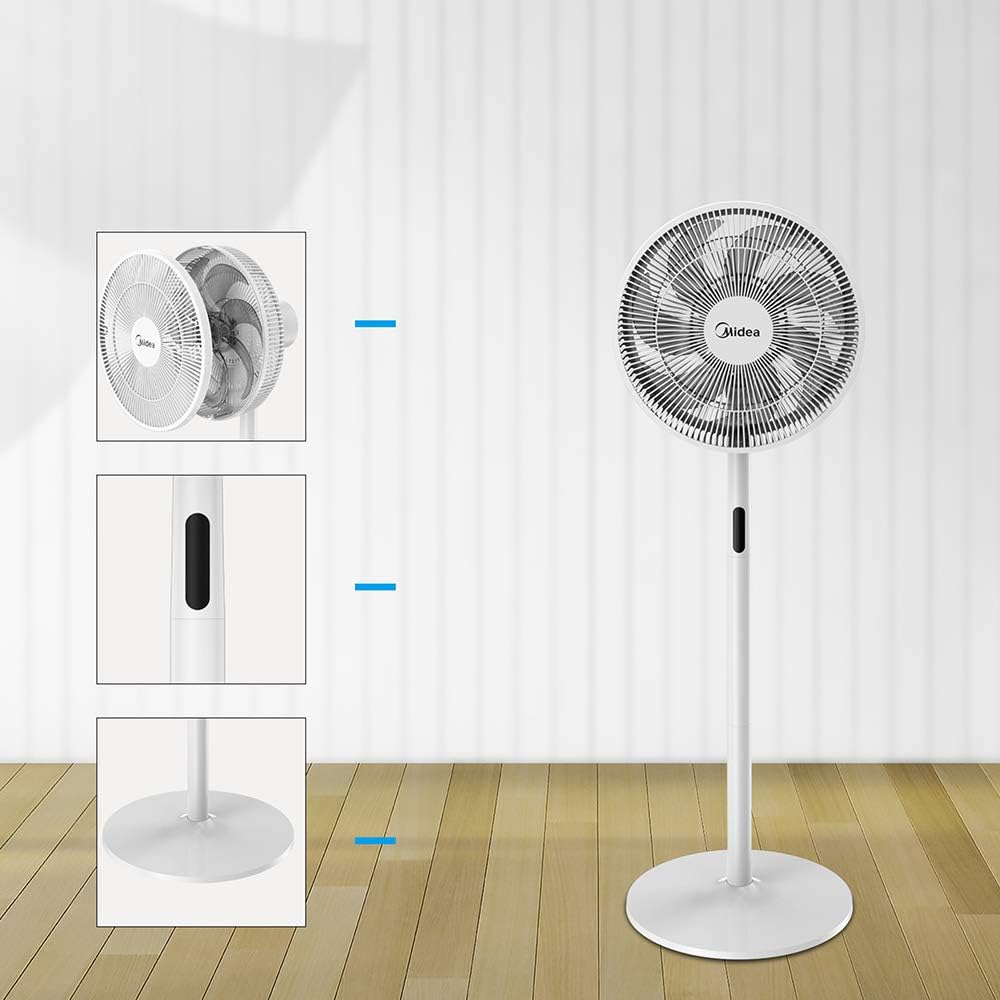 Ventilateur sur pied MIDEA 12 vitesses avec télécommande – Ventilateur silencieux avec oscillation 120º + 135º – Ventilateur avec minuterie, filtre et doubles pales – Débit d'air jusqu'à 24 mètres