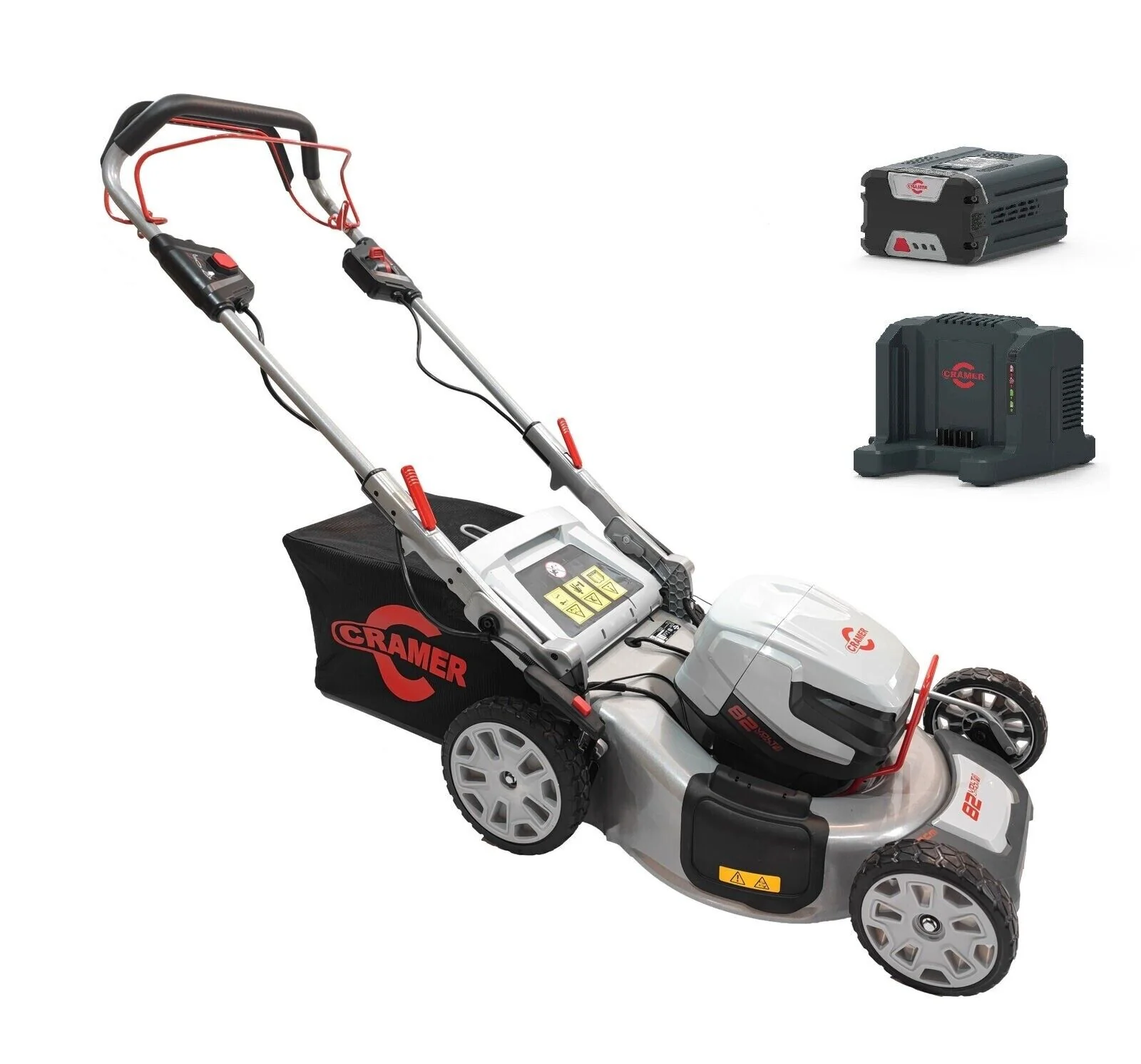 Tondeuse à gazon sans fil Cramer 82LM51SX (2025) – Largeur de coupe : 51 cm. Entraînement par roue. Batterie 82 V 3 Ah incluse.