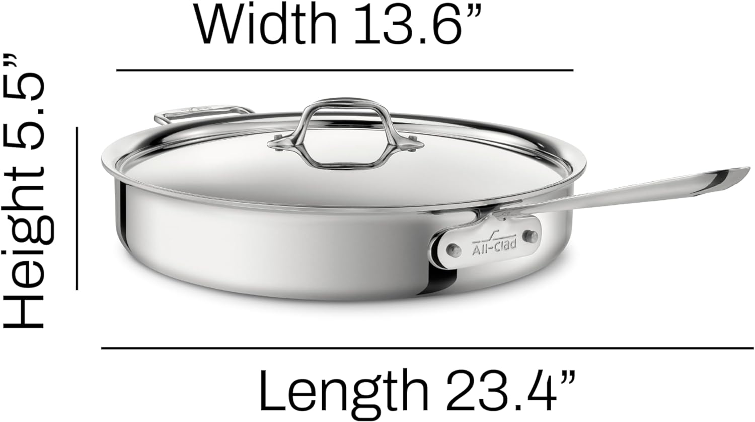 All-Clad D3 3-lagige Edelstahl-Bratpfanne, 6 Liter, induktionsgeeignet, ofen- und grillfest bis 315 °C, Töpfe & Pfannen, Silber