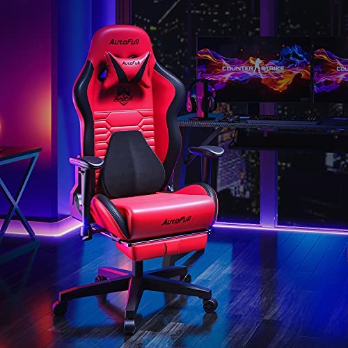 AutoFull Gaming-Schreibtisch- und Bürostuhl mit ergonomischer Lendenwirbelstütze, Rennstil, PU-Leder, verstellbarer Drehstuhl mit hoher Rückenlehne für PC
