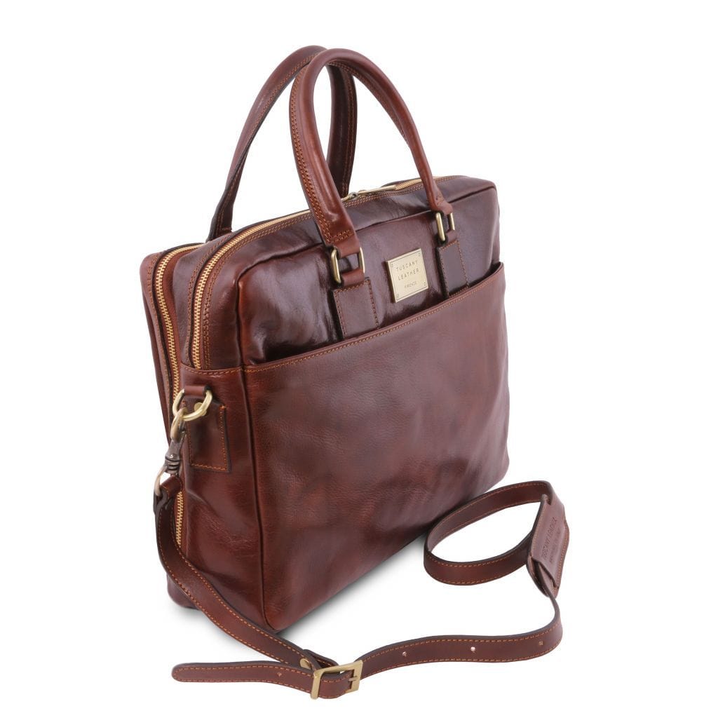 Urbino - Leather laptop briefcase - 2 compartments with front pocket | TL141894