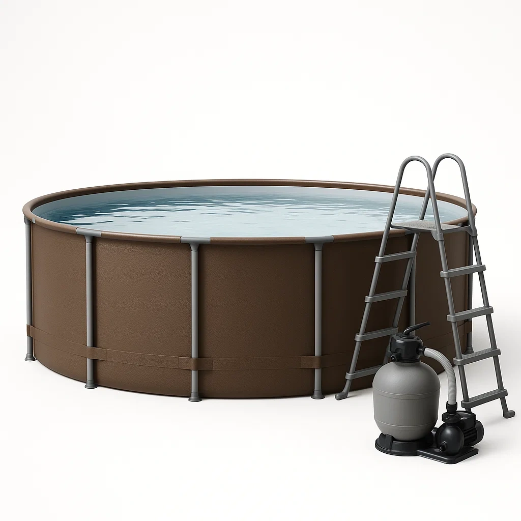 Piscine tubulaire ronde amovible en acier 448 x 105 cm marron/gris avec filtre et échelle JJkGSMi281zC