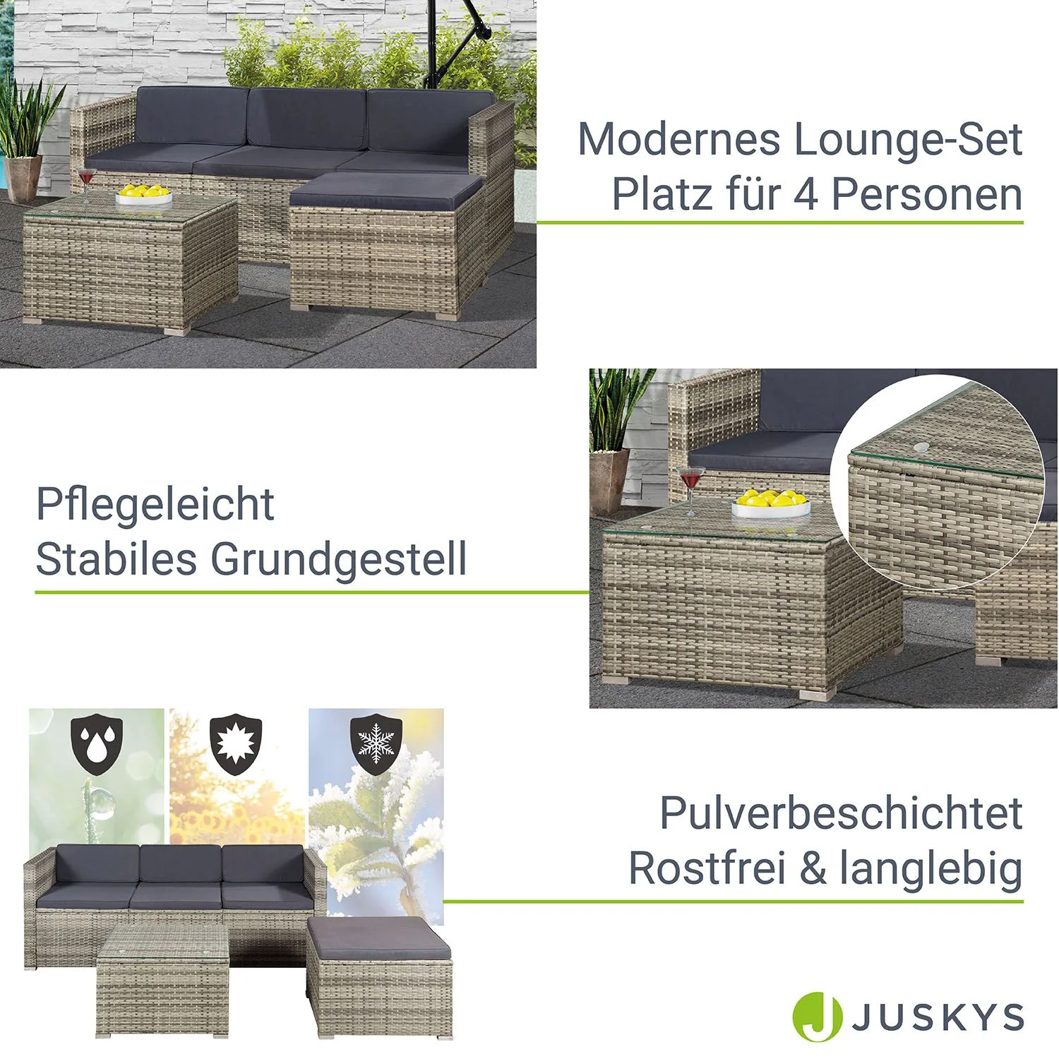 Ensemble de jardin en résine tressée Punta Cana M 2025, noir avec coussins gris