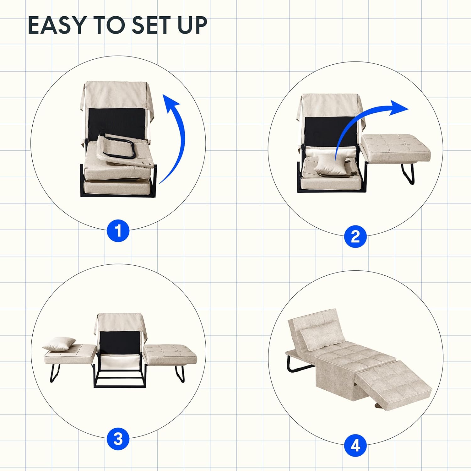 FLEXISPOT Schlafsofa, ausziehbarer Klappsessel mit Bettfunktion, Schlaffunktion, wandelbarer Schlafsessel, Belastbarkeit 300 kg, Grau