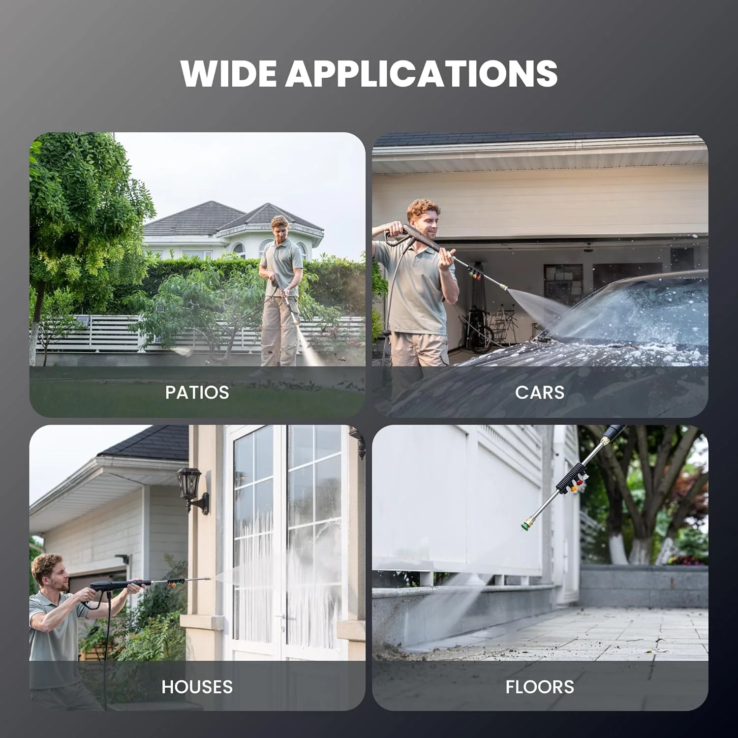 Giraffe Tools Grandfalls vægmonteret højtryksrenser – 2900 PSI. 2,2 GPM. 31 m udtrækkelig slange. Skumkaster. 4 hurtigkoblingsdyser.