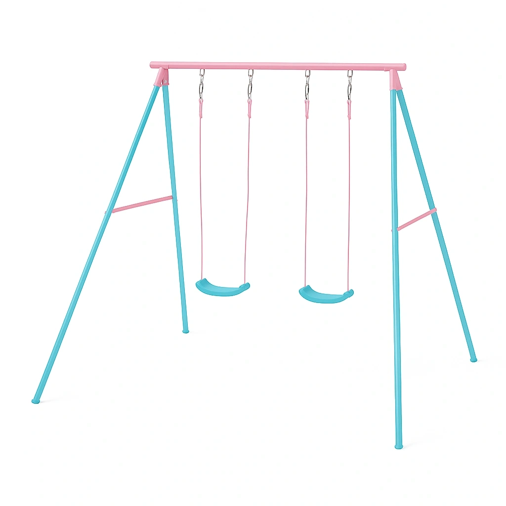 Balançoire enfant avec structure métallique bleue et rose pour jardin 200x120x220cm - brZnJtg186lK