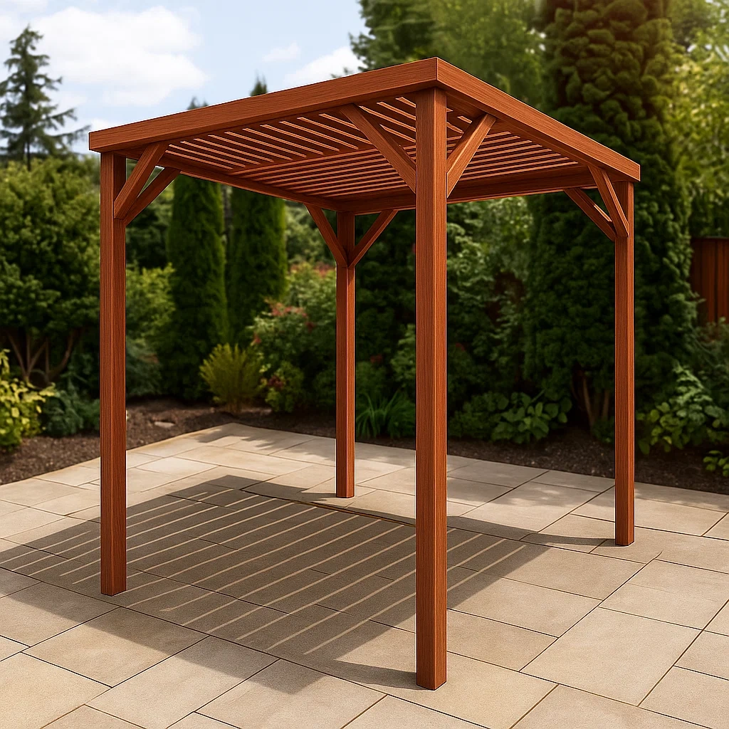 Pergola carrée en bois marron, toit fixe, résistante aux intempéries, 250 x 200 x 300 cm, pour jardin - pdAk2XU0j4Ul