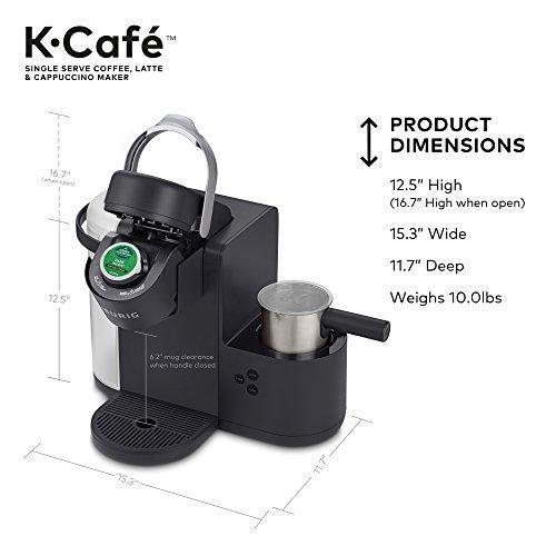Cafetière Keurig K-Cafe à dosettes individuelles K-Cup, pour café, latte et cappuccino, avec mousseur lavable au lave-vaisselle, capacité de dosettes, compatible avec toutes les capsules K-Cup, charbon foncé