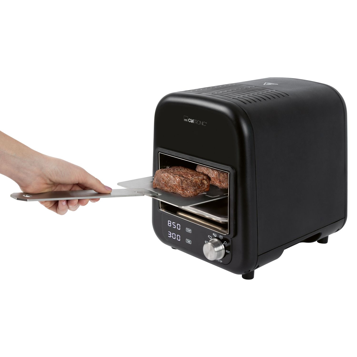 Clatronic EBG 3760 Infrarot-Elektrogrill, Keramikgrill, 5 Kochprogramme, 850 °C, schwarzer Innenraum