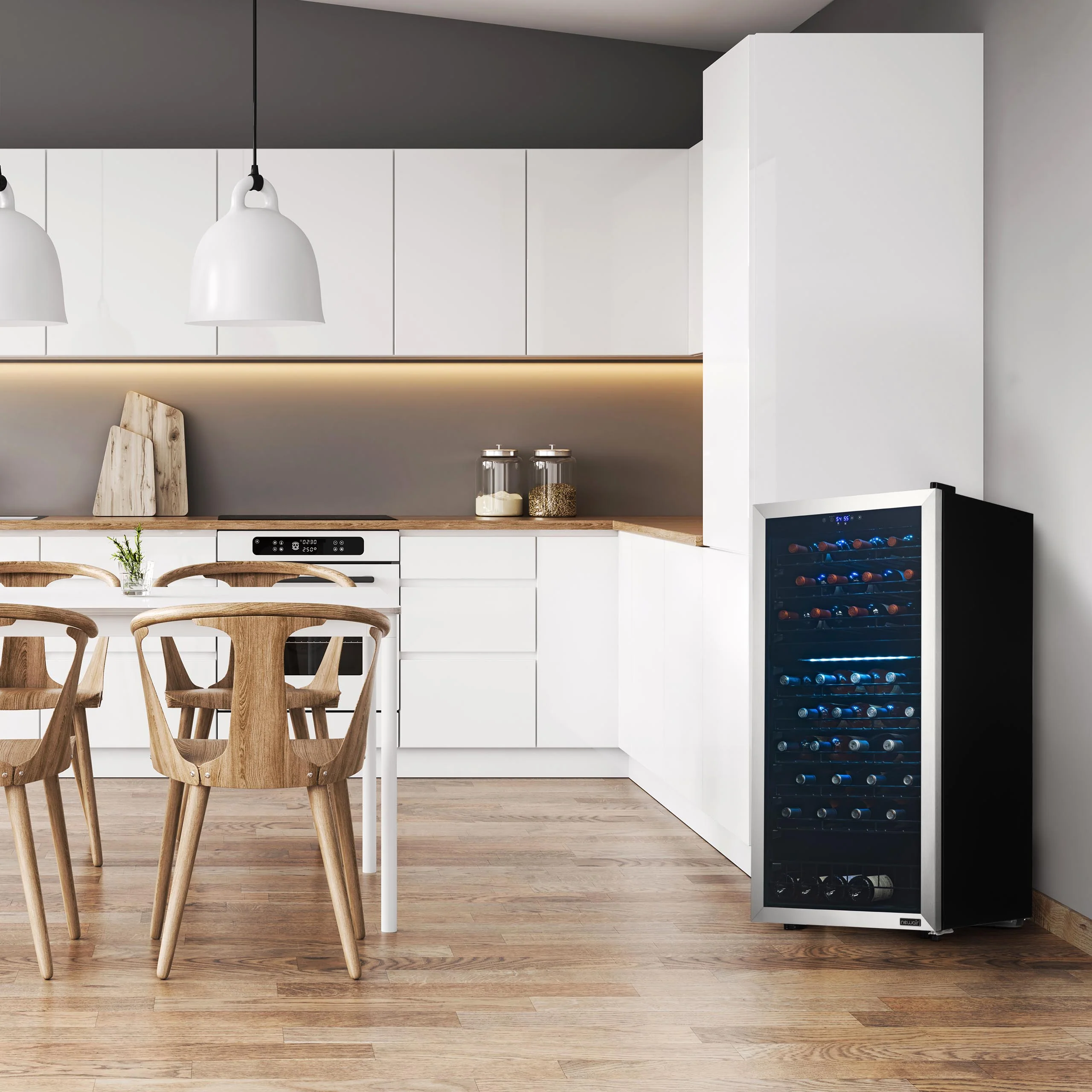 2025 Newair® Fritstående vinkøleskab i rustfrit stål – 76 flasker – 23 med dobbelt zone