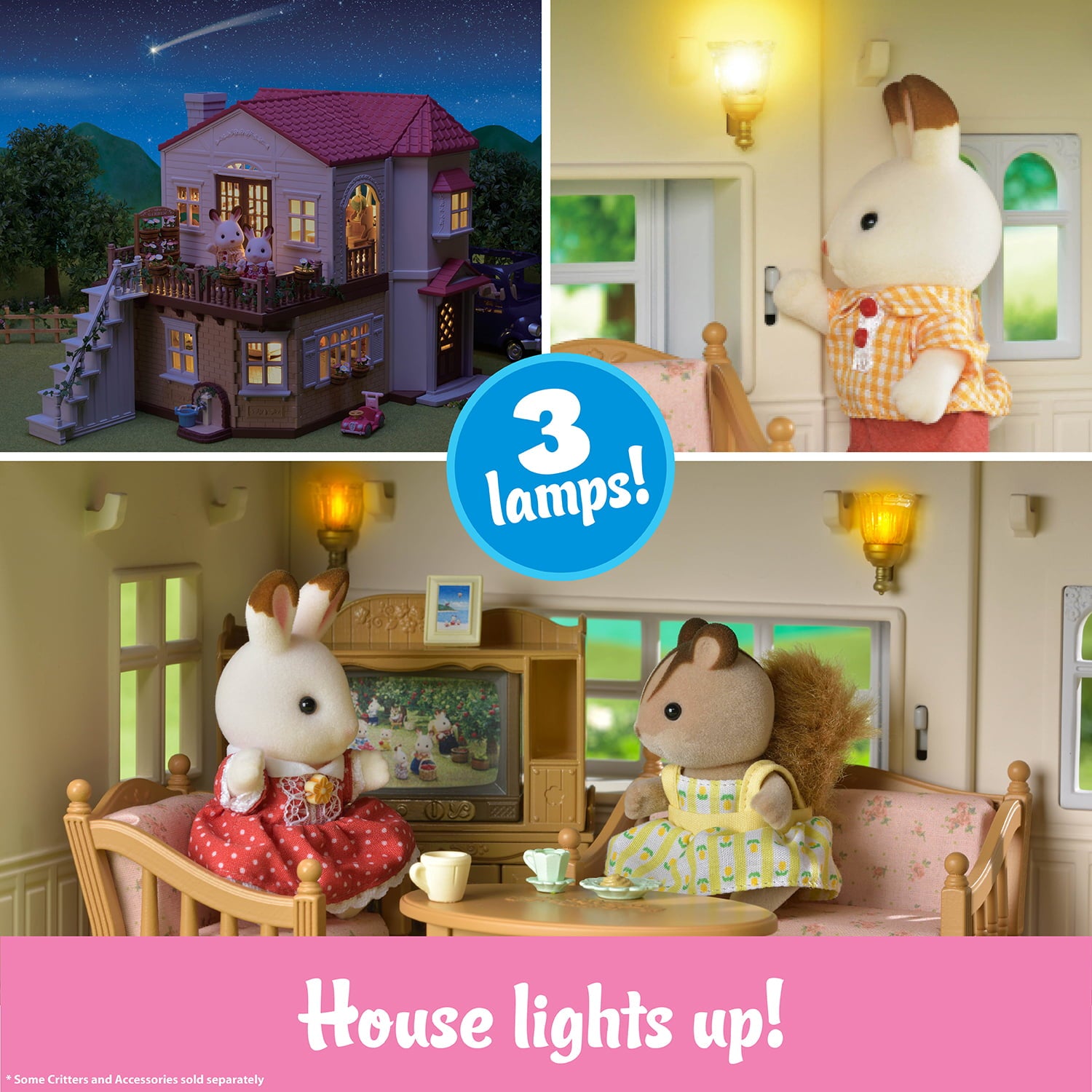 Calico Critters Puppenhaus mit rotem Dach – Puppenhaus mit Figuren, Möbeln und Zubehör