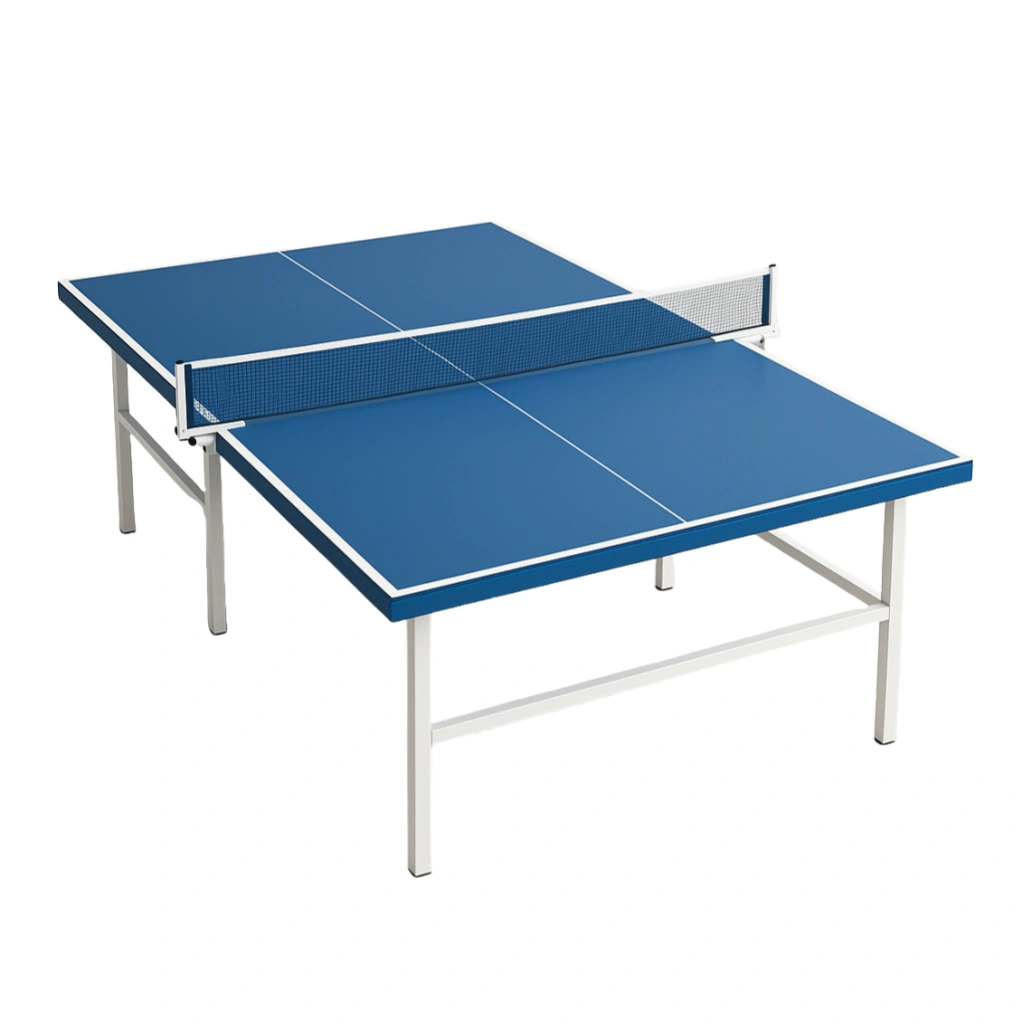 Table de ping-pong bleue avec cadre en métal blanc pour une utilisation intérieure et extérieure, 274 x 152,5 x 76 cm