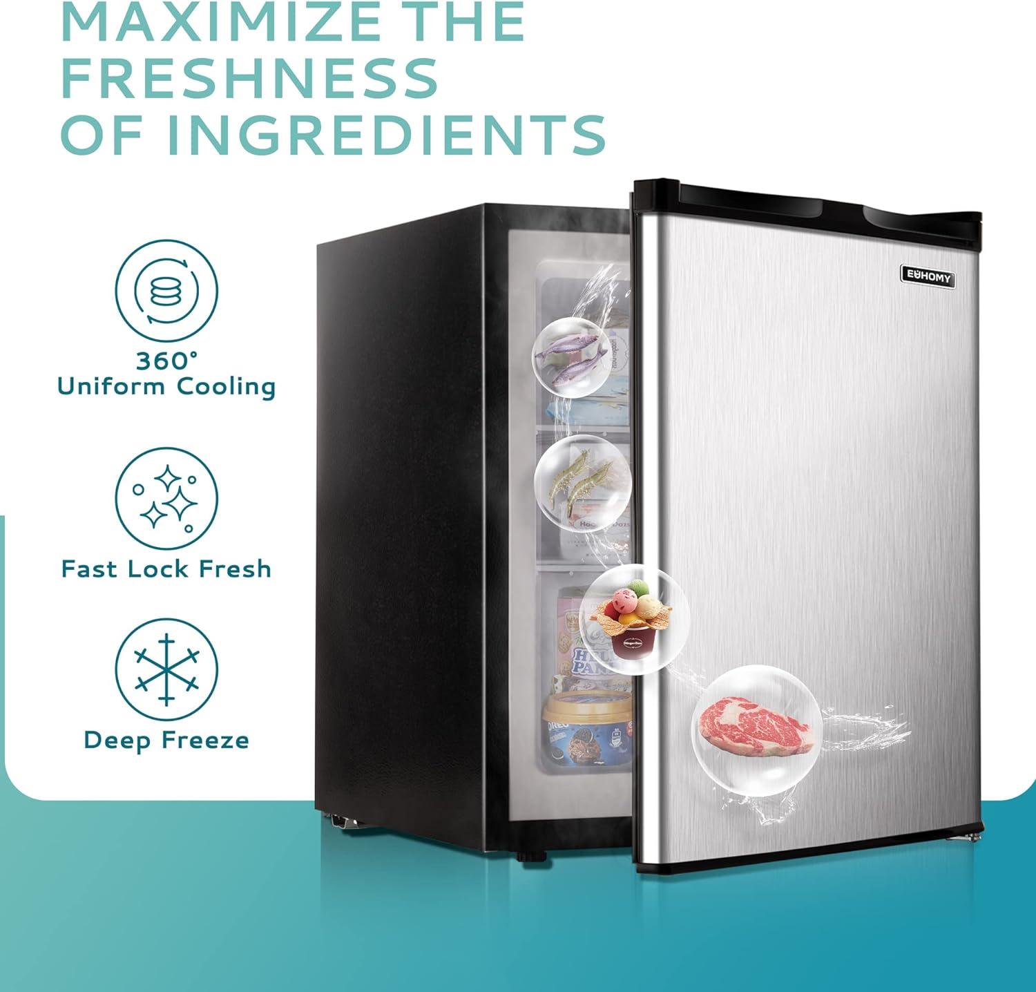 Gefrierschrank 2025, 85 Liter Nutzinhalt. Einzeltür aus Edelstahl, wendbar. Kompakter Gefrierschrank für Zuhause, Studentenwohnheime, Wohnungen und Büros (Silber).