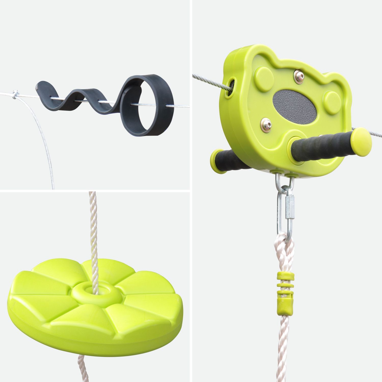 30 m lange Seilrutsche für Kinder mit Schaukel, Grün