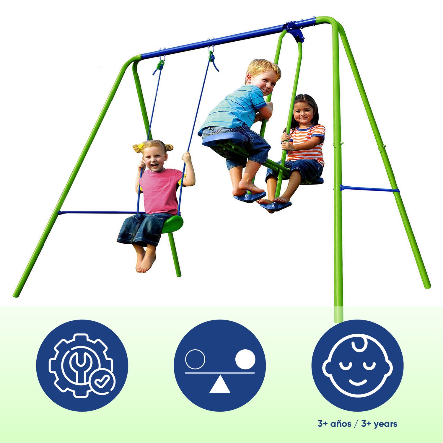 Kinderschaukel für den Garten + Spielset aus Metall für Kinder ab 3 Jahren, Outdoor-Spielzeug, 220 x 140 x 182 cm, Tragkraft bis zu 45 kg