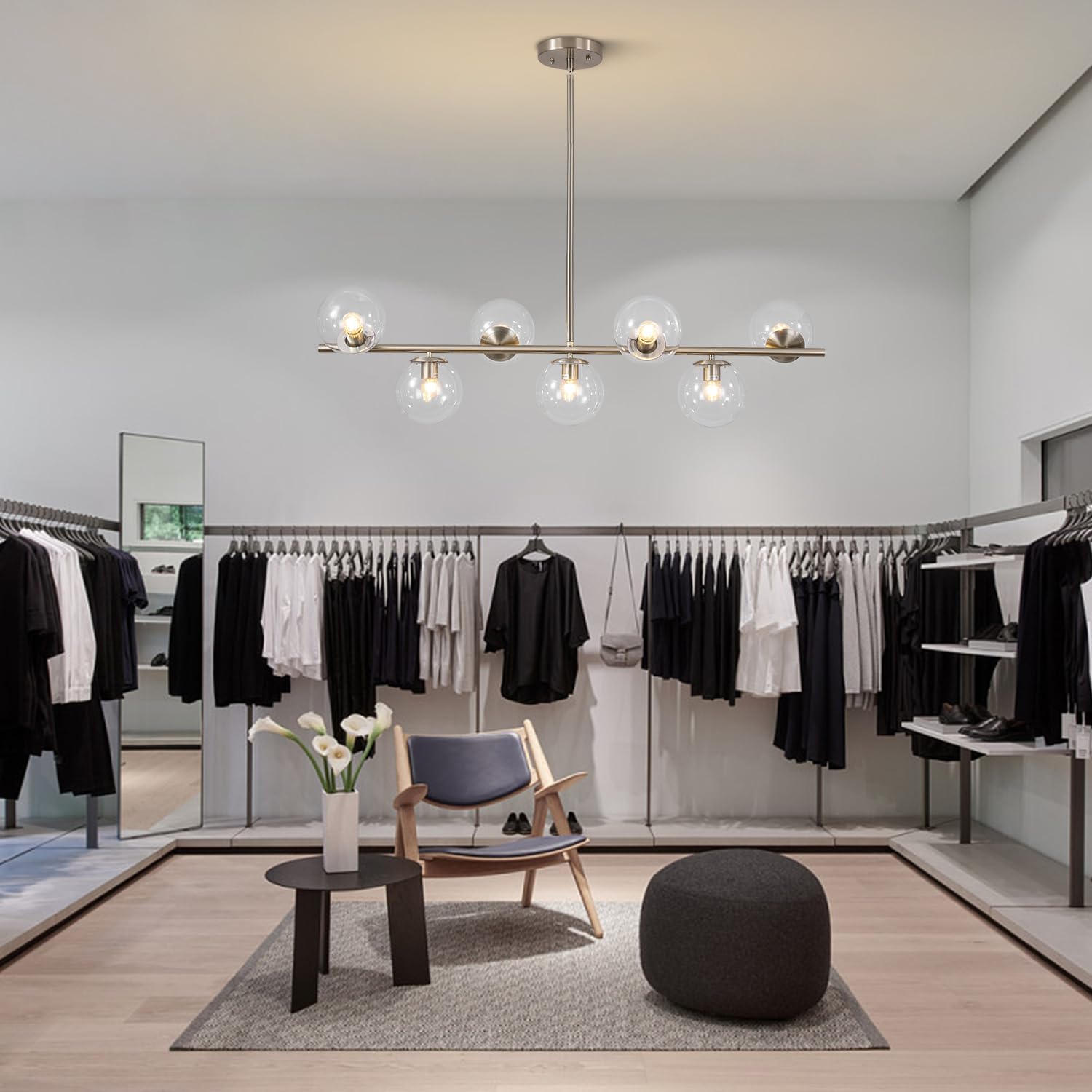 Moderne Esszimmerleuchte von KCO Lighting aus goldfarbenem Metall, Kücheninsel-Pendelleuchte aus weißem Glas, 7-flammig, E27, 80 cm höhenverstellbar