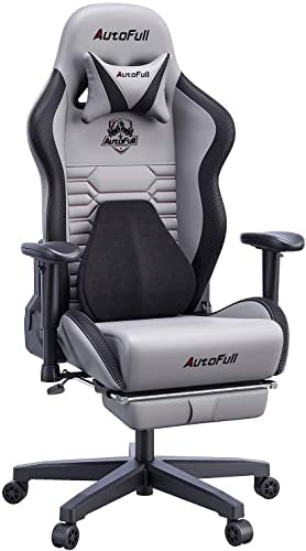 AutoFull Gaming-Schreibtisch- und Bürostuhl mit ergonomischer Lendenwirbelstütze, Rennstil, PU-Leder, verstellbarer Drehstuhl mit hoher Rückenlehne für PC