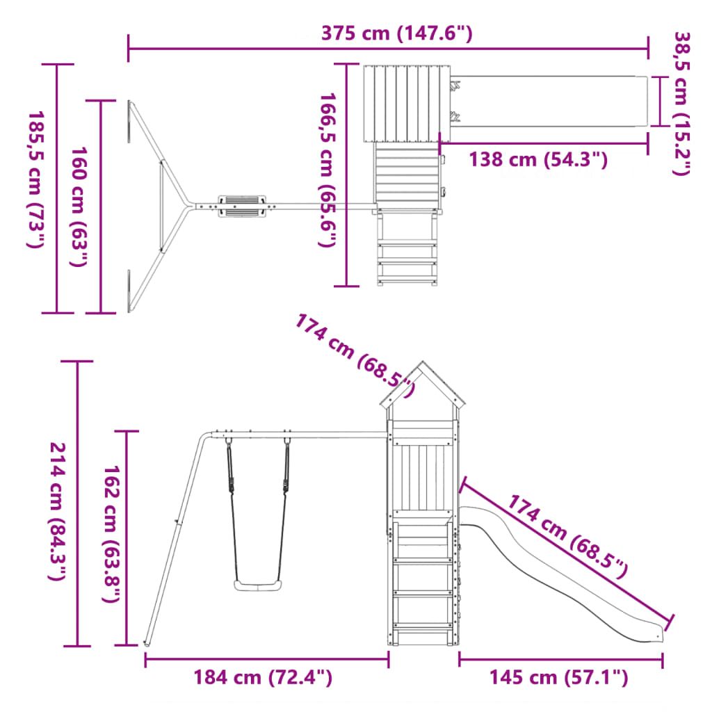 Vidaxl udendørs kravlegård i massivt fyrretræ