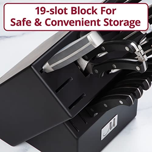 Hochwertiges 19-teiliges Küchenmesserset mit Holzblock | Master Maison Besteckset aus deutschem Edelstahl mit Messerschärfer und 8 Steakmessern