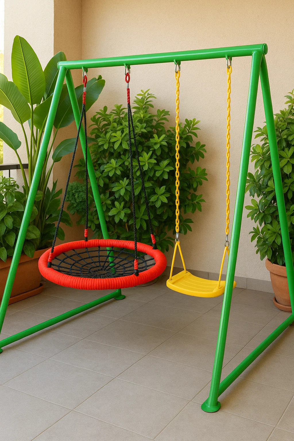 Balançoire double multicolore en acier pour enfants, pour usage extérieur, env. 215 x 160 x 190 cm DRRVKZDj89Nv