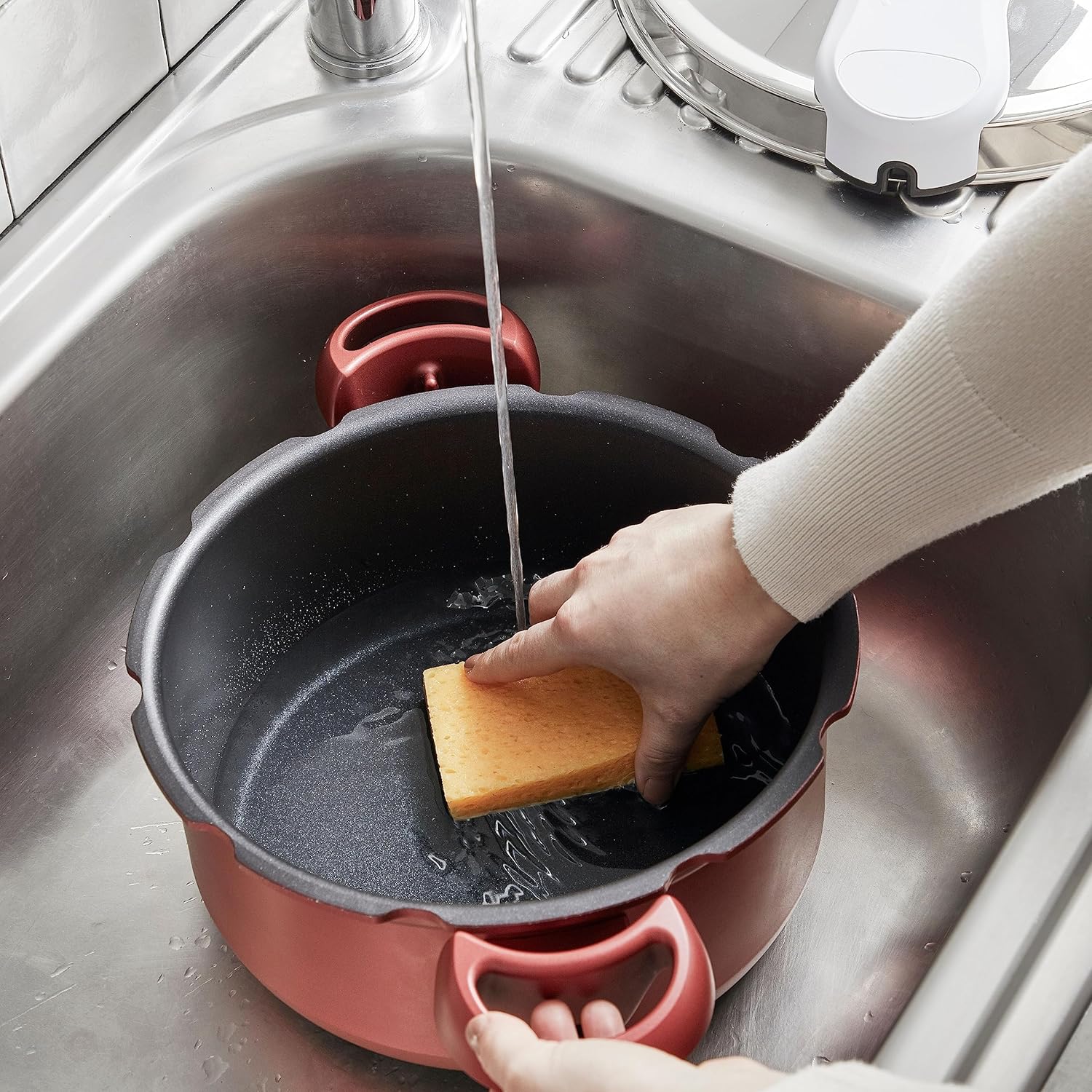 Tefal P47051 Clipso Minut Duo Aluminium-Schnellkochtopf mit 5 Sicherheitssystemen und einfacher Einhandbedienung, Grau/Rot, 5 l