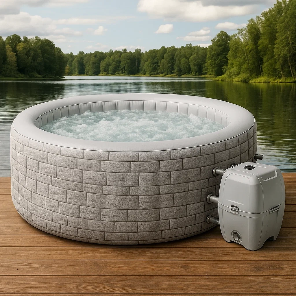Spa gonflable 196 x 196 x 71 cm, 4 personnes, rond, gris/blanc GjsjXZJ361ze