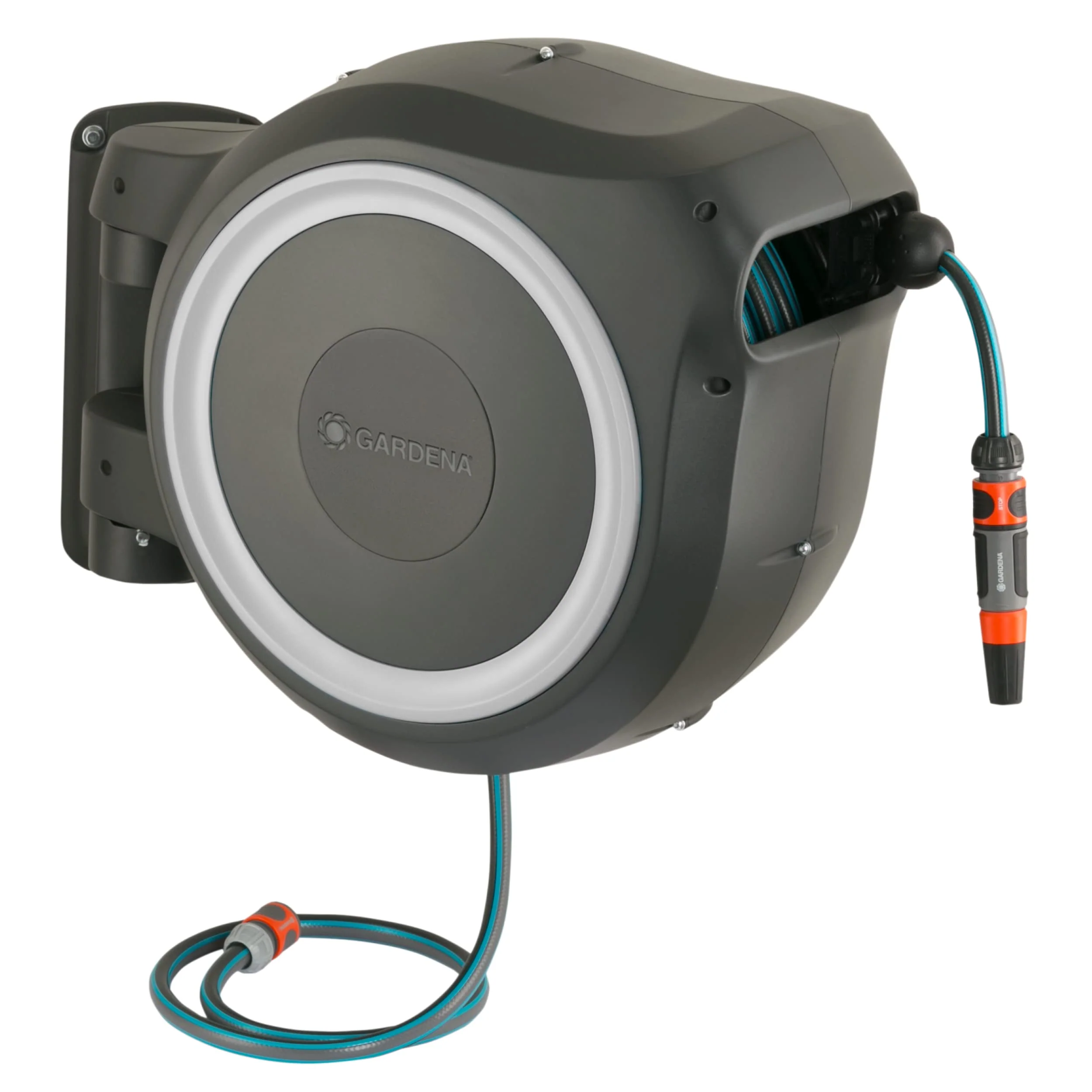 2025 Gardena RollUp M/L vægmonteret slangeopruller (hvid) 25 m: Fleksibel vanding til mellemstore og store haver. Roterende slangeopruller med 25 m slange og monteringstilbehør (18622-20)
