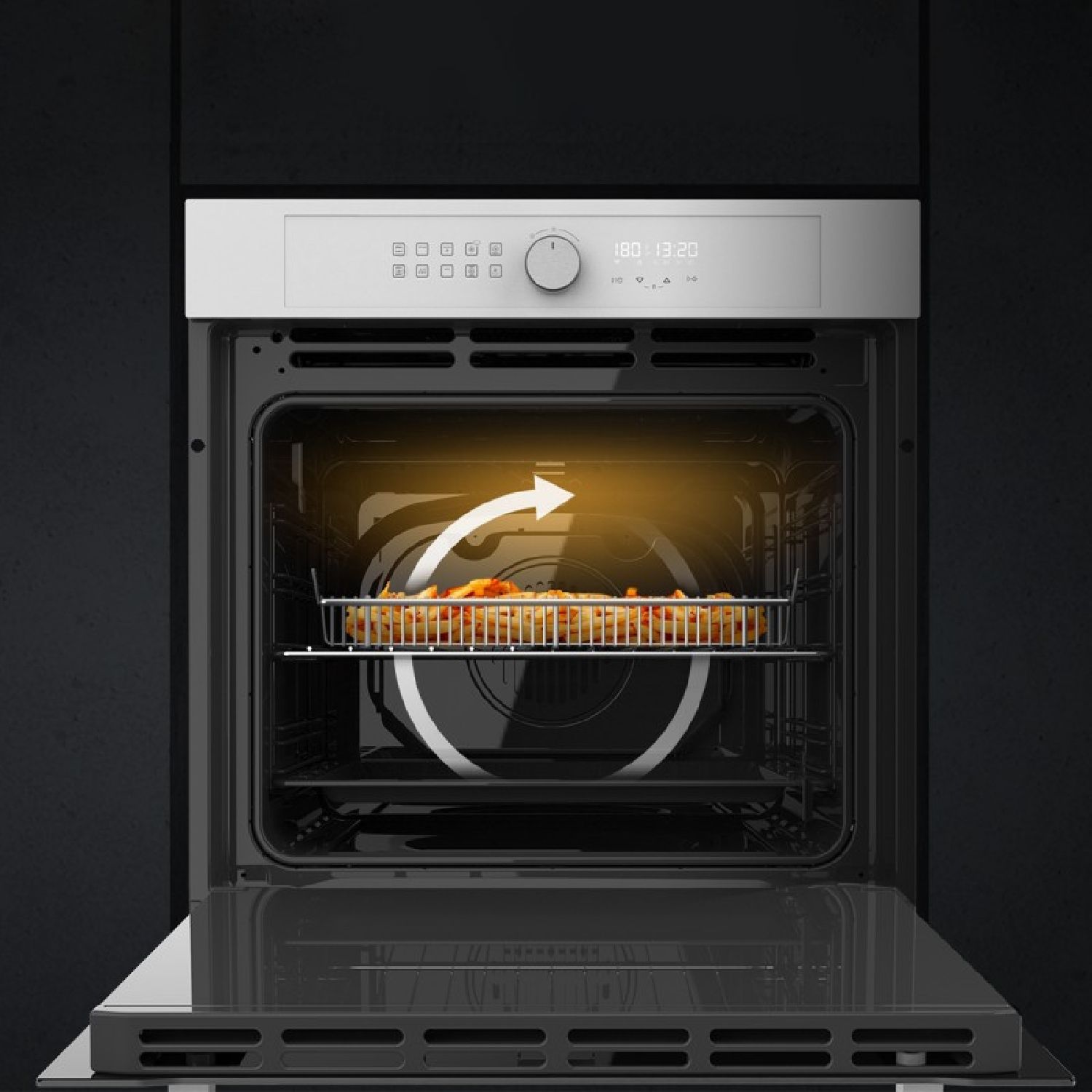 Einbau-Heißluftfritteuse, Glasweiß, 81 l Fassungsvermögen, 11 Funktionen mit Airfryer Master, Pizza Master, Dampfgarer, Dampfgarer E