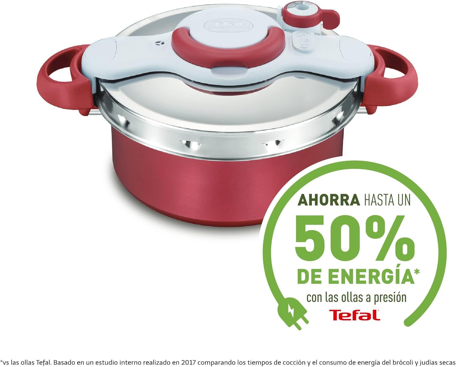 Tefal P47051 Clipso Minut Duo Aluminium-Schnellkochtopf mit 5 Sicherheitssystemen und einfacher Einhandbedienung, Grau/Rot, 5 l
