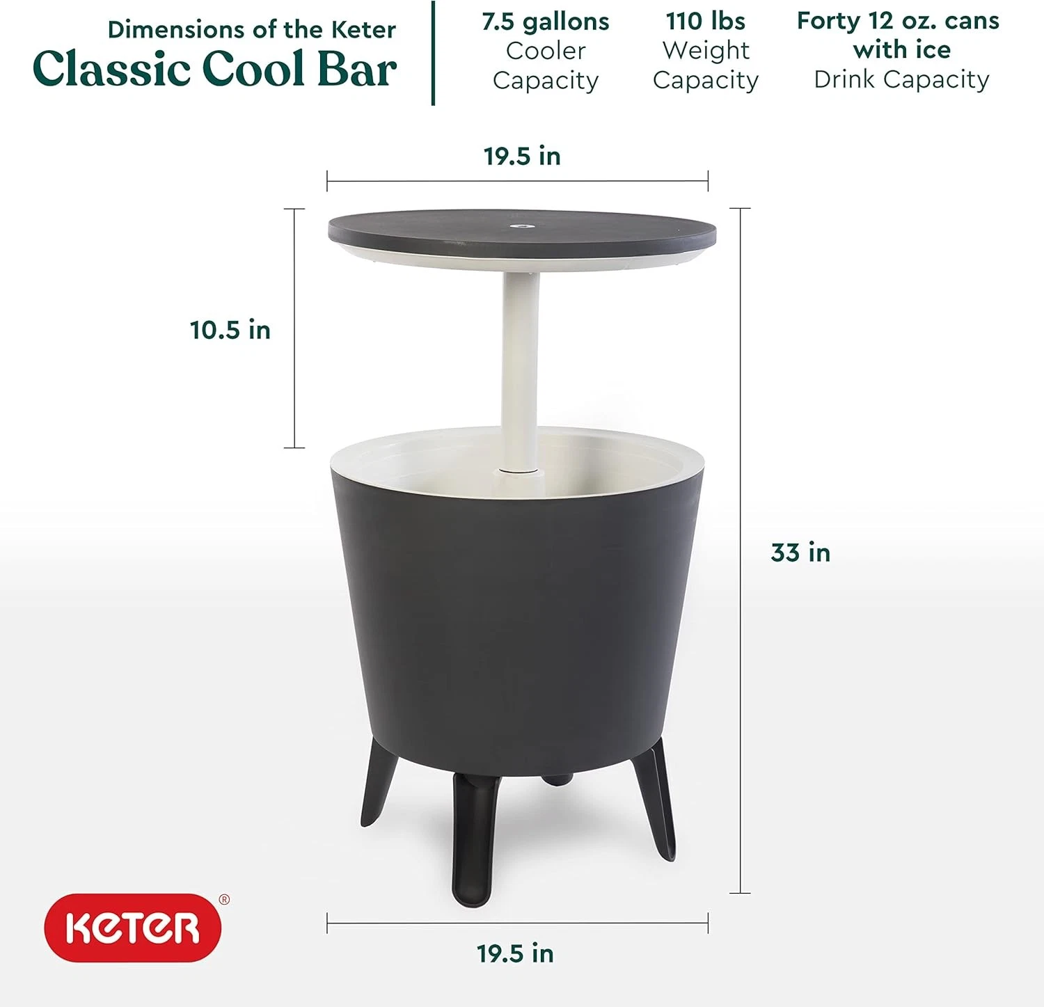 Keter Modern Cool Bar Outdoor-Terrassenmöbel und Spa-Beistelltisch, Grau, 2025